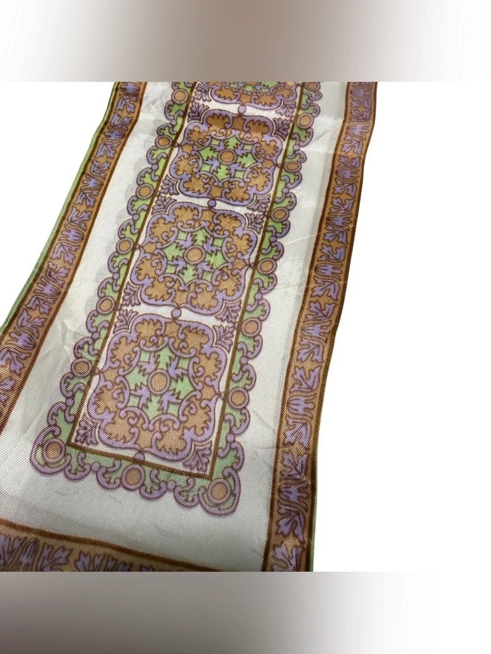 1960’s‎ Vintage Head or Neck Scarf in Paisley Brown, Purple, White & Green, 40”